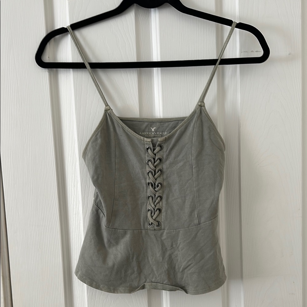 American Eagle Outfitters Gray Lace-Up Cami Top